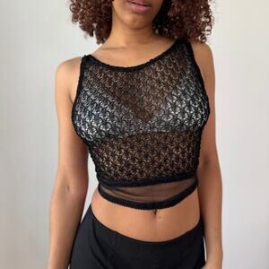 Vintage Love Sex Money Black Lace Tie Back Top Sheer Mesh (S)